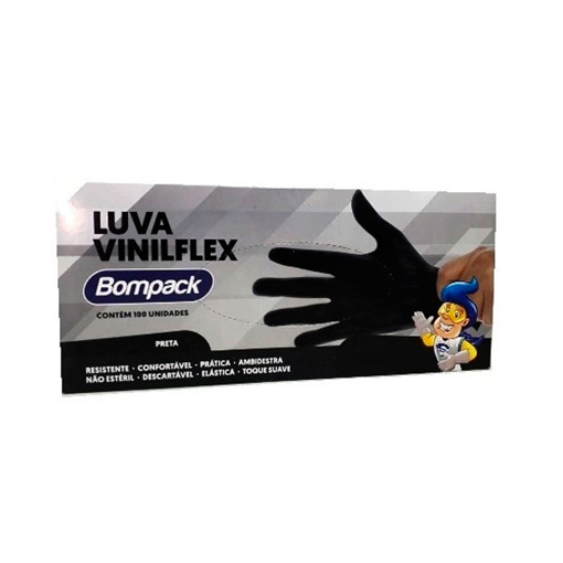 Imagem de Luva Viniflex sem Pó Preta tam. M 100 Und - BOMPACK