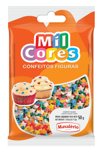 Imagem de Confeito Figuras Estrela Mil Cores Colorido 50g - MAVALÉRIO