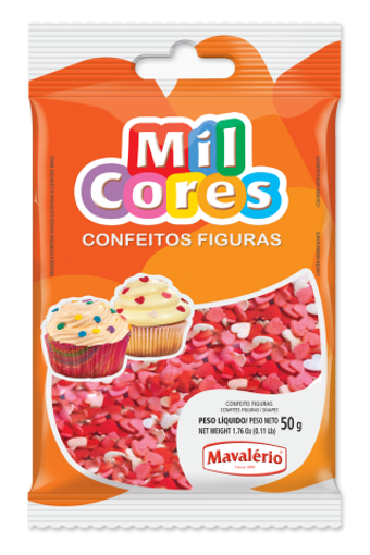 Imagem de Confeito Figuras Coração Mil Cores 50g - MAVALÉRIO