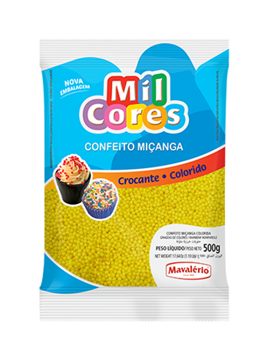 Imagem de Confeito Miçanga Amarela Mil Cores 500g - MAVALÉRIO