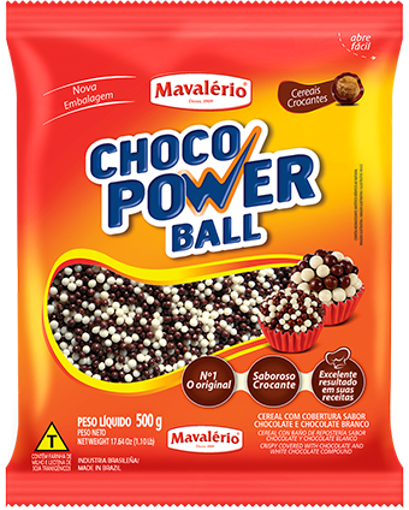Imagem de Cereal Micro Cob.Chocolate e Choco Branco Power Ball 500g - MAVALÉRIO