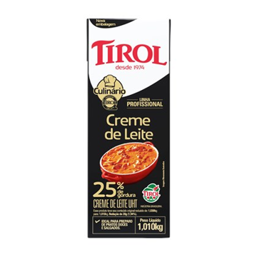 Mostrar detalhes de Creme de Leite Culinário 25% Gordura 1,010 Kg - TIROL Imagem de Creme de Leite Culinário 25% Gordura 1,010 Kg - TIROL